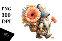 Detailed Gnome with Gerbera Bouquet Clipart Product Image 1