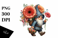 Detailed Gnome with Gerbera Bouquet Clipart Product Image 3