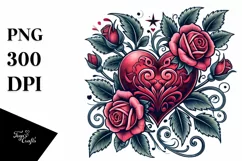 Tattoo Style Heart with Roses PNG Product Image 1