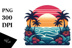 Retro Tropical Sunset Tshirt Design PNG Product Image 1