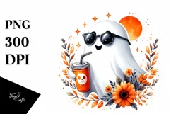 Sunglasses Ghost with Soda, Watercolor PNG Product Image 1