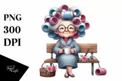 Old Lady Hair Curlers Bench Sublimation Clipart Product Image 3