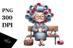 Old Lady Hair Curlers Bench Sublimation Clipart Product Image 1
