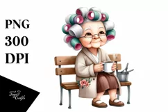 Old Lady Hair Curlers Bench Sublimation Clipart Product Image 1