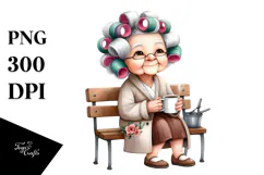Old Lady Hair Curlers Bench Sublimation Clipart Product Image 1