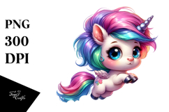 Cute Unicorn Jumping, Watercolor PNG Product Image 1