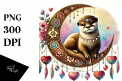 Adorned Otter on Moon, Transparent PNG Product Image 1
