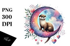 Adorned Otter on Half Moon with Hanging Hearts PNG Product Image 1