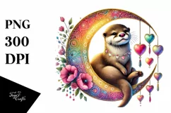 Adorned Otter on Moon, Transparent PNG Product Image 1