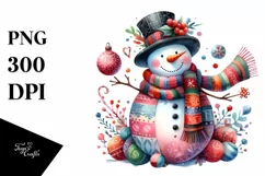 Colorful Snowman with Scarf PNG Product Image 1