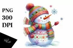 Colorful Snowman with Scarf PNG Product Image 1