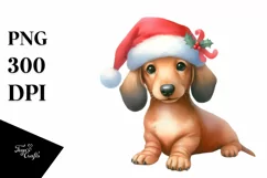 Pastel Dachshund with Santa Hat PNG Product Image 3