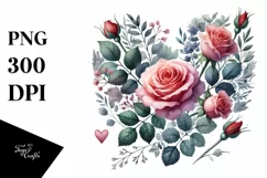 Watercolor Roses Heart PNG Product Image 1