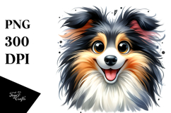 Watercolor Cute Cartoon Collie PNG Product Image 1