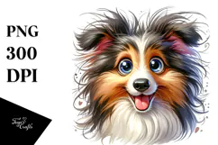 Watercolor Cute Cartoon Collie PNG Product Image 1