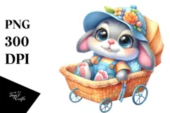 Goofy Baby Rabbit in Cradle PNG Product Image 1
