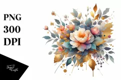 Abstract Watercolor Bouquet Gold Foil Clipart Product Image 3