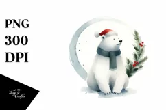 Simple Watercolor Christmas Polar Bear PNG Product Image 1