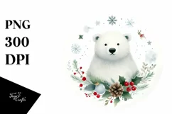 Simple Watercolor Christmas Polar Bear PNG Product Image 3
