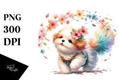 Colorful Cute Dog Tumbling with Petals | Clipart Product Image 3