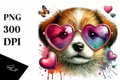 Puppy with Heart Shaped Sunglasses PNG Product Image 1