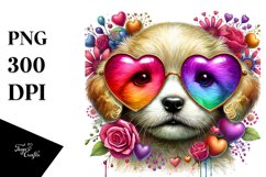 Puppy with Sunglasses and Heart Sign PNG Product Image 1