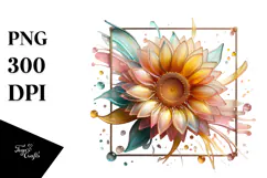Shiny Sunflower Watercolor PNG Product Image 1