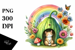 Cat House Rainbow Bird Butterfly Sublimation Clipart Product Image 1