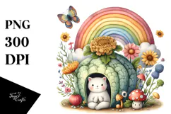 Cat House Rainbow Bird Butterfly Sublimation Clipart Product Image 1