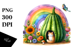 Cat House Rainbow Bird Butterfly Sublimation Clipart Product Image 1