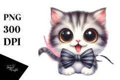 Enthusiastic Cat with Bow and Tie, Transparent PNG Product Image 1