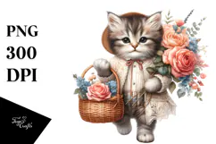 Cute Baby Kitten with Flowers | Clipart Product Image 1