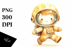 Washed Watercolor Yelloish Whimsical Astronaut Boy | Product Image 1
