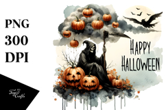 Washed Watercolor Halloween Reaper on Cloud Product Image 1