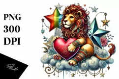 Adorned Lion on Star with Heart PNG Product Image 1
