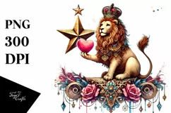 Adorned Lion on Star with Heart PNG Product Image 1