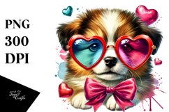 Puppy with Sunglasses and Heart Sign PNG Product Image 1