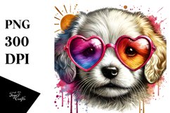 Puppy with Sunglasses and Heart Sign PNG Product Image 1