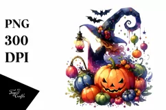 Vibrant Drawing of Witch with Pumpkin | Clipart Product Image 3