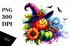 Vibrant Drawing of Witch with Pumpkin | Clipart Product Image 3