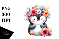 Colorful Penguin Sitting on Flower Crown | Clipart Product Image 1