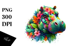 Vibrant Hippo with Abstract Floral Body PNG Product Image 1