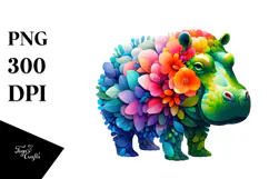 Vibrant Hippo with Abstract Floral Body PNG Product Image 1