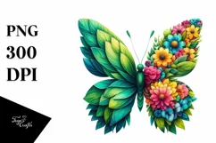 Abstract Vibrant Butterfly with Leaf Body PNG Product Image 3