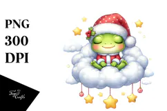 Cute Baby Frog Sleeping on the Cloud PNG Product Image 1