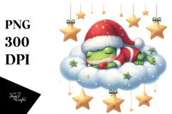 Cute Baby Frog Sleeping on the Cloud PNG Product Image 1