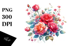 Colorful Red Roses Watercolor PNG Product Image 1