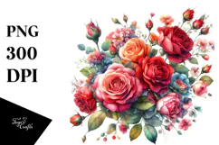 Colorful Red Roses Watercolor PNG Product Image 1