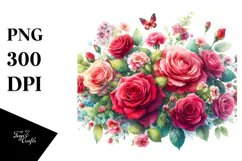 Colorful Red Roses Watercolor PNG Product Image 1