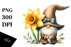 Cute GNOME with Big Hat and Daffodil PNG Product Image 1